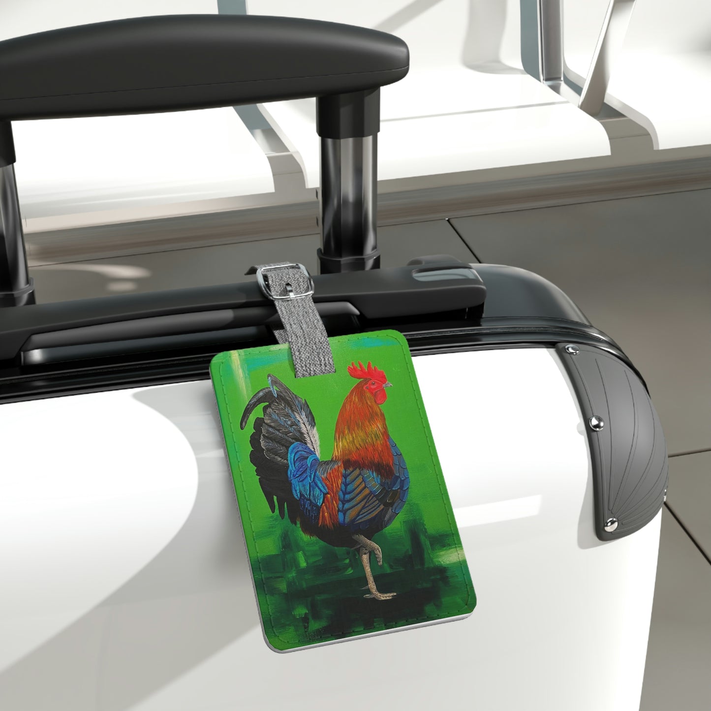 Rooster Saffiano Polyester Luggage Tag, Rectangle